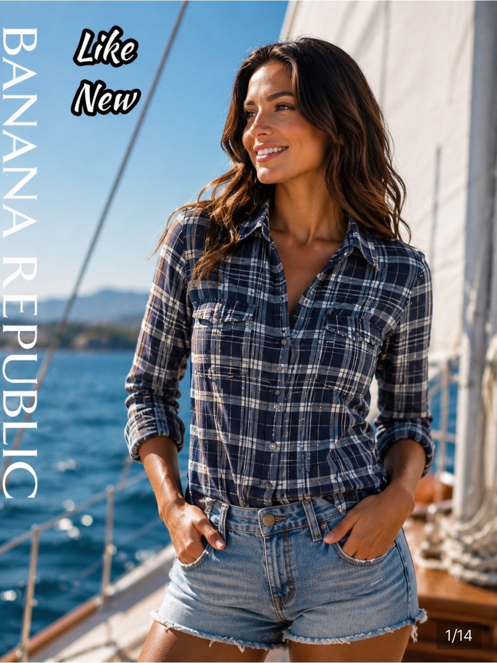 Banana Republic Tapered Waist Lightweight Cotton Top, Pearl Snaps, 🌸 Beautiful